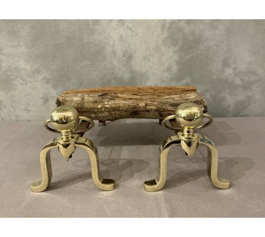 Paire de chenets anciens en laiton vers 1970