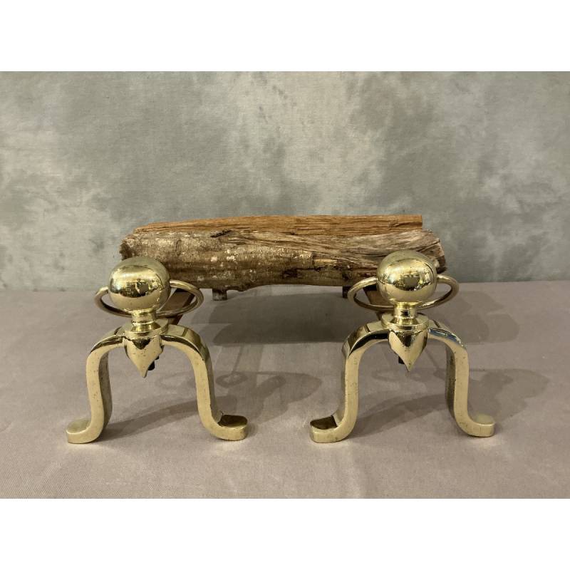 Paire de chenets anciens en laiton vers 1970