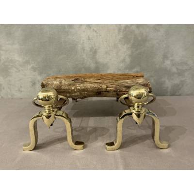 Paire de chenets anciens en laiton vers 1970