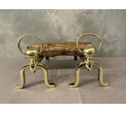 Paire de chenets anciens en laiton vers 1970