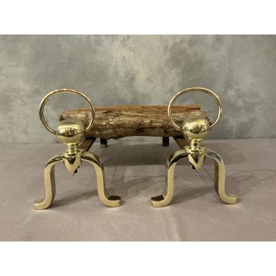 Paire de chenets anciens en laiton vers 1970