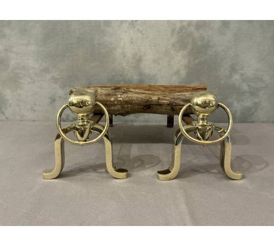 Paire de chenets anciens en laiton vers 1970