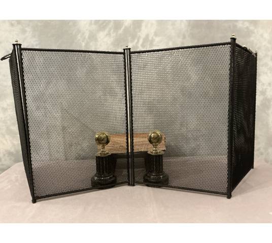 Pare feu de cheminée ancien en fer noirci d'époque 19 ème