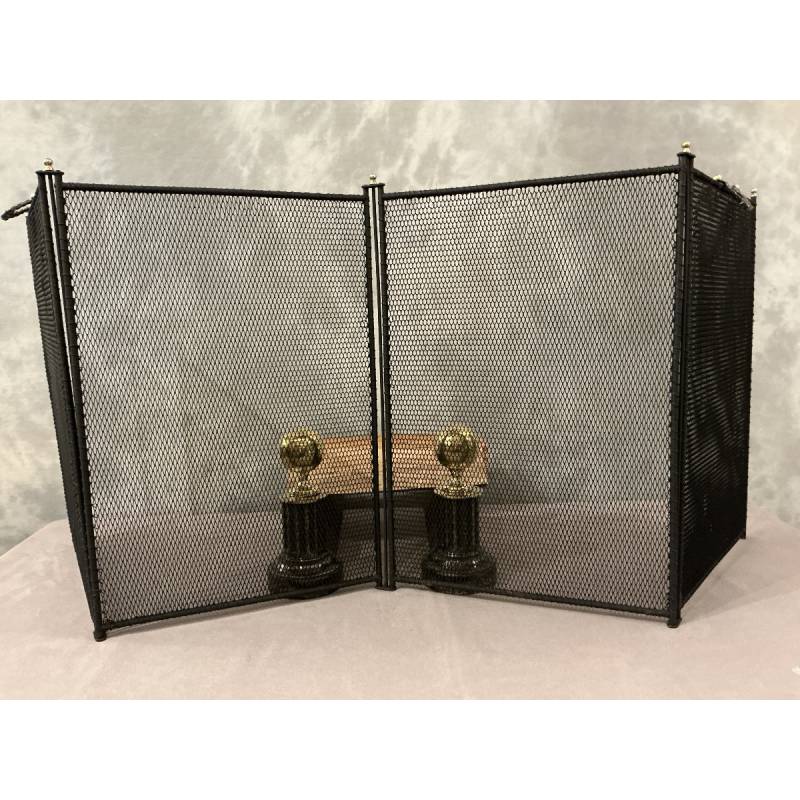 Pare feu de cheminée ancien en fer noirci d'époque 19 ème