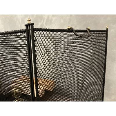 Pare feu de cheminée ancien en fer noirci d'époque 19 ème