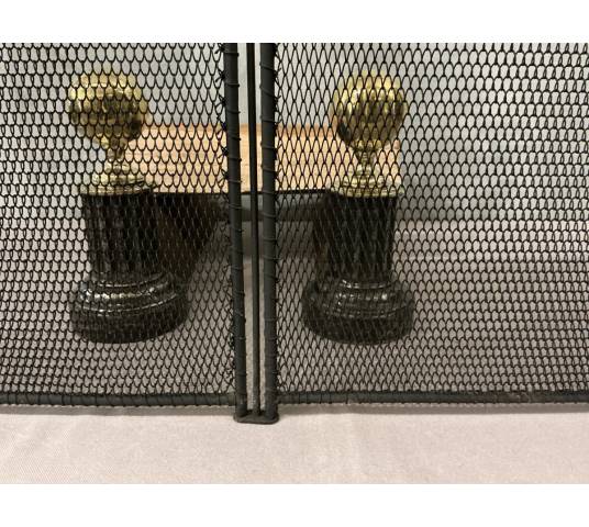 Pare feu de cheminée ancien en fer noirci d'époque 19 ème