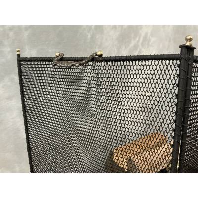 Pare feu de cheminée ancien en fer noirci d'époque 19 ème