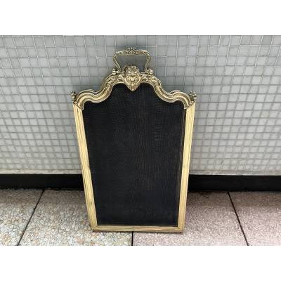 Large pare feu de cheminée ancien en laiton d'époque 19 ème