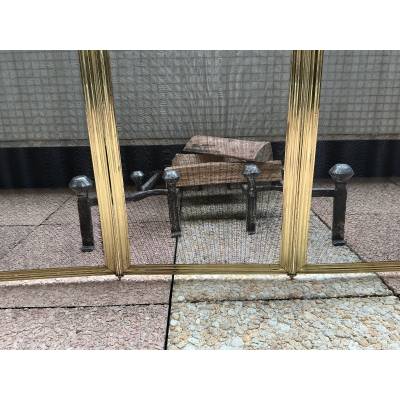 Large pare feu de cheminée ancien en laiton d'époque 19 ème