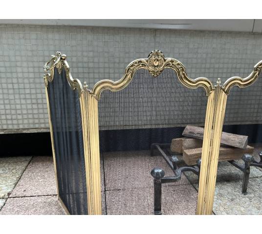 Large pare feu de cheminée ancien en laiton d'époque 19 ème