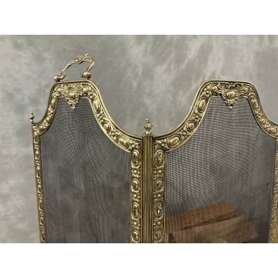 Antique brass fireplace screen from the 19th century