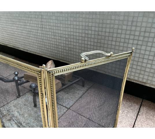 Large pare feu de cheminée ancien en laiton d'époque 19 ème