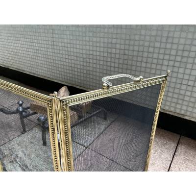 Large pare feu de cheminée ancien en laiton d'époque 19 ème