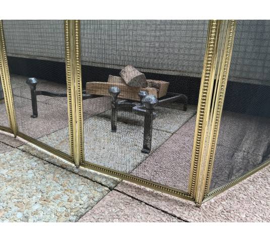 Large pare feu de cheminée ancien en laiton d'époque 19 ème