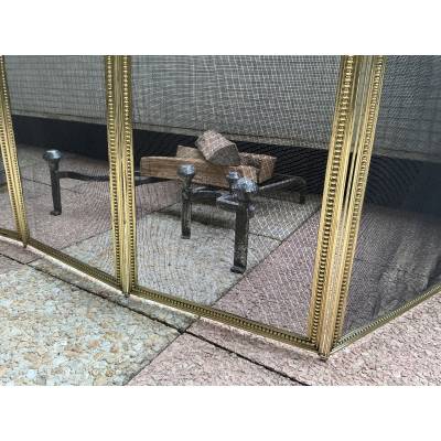 Large pare feu de cheminée ancien en laiton d'époque 19 ème