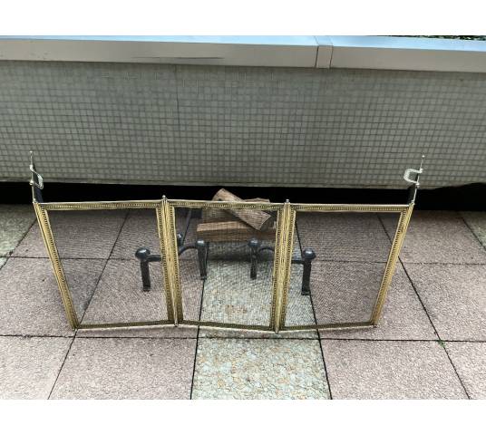 Large pare feu de cheminée ancien en laiton d'époque 19 ème