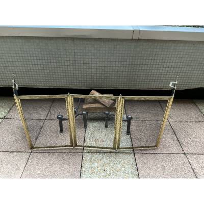 Large pare feu de cheminée ancien en laiton d'époque 19 ème