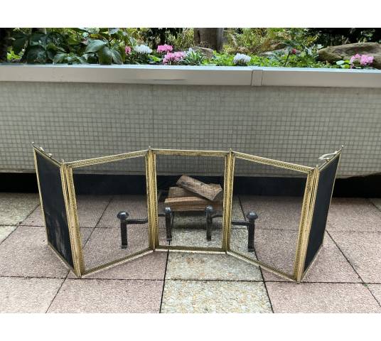 Large pare feu de cheminée ancien en laiton d'époque 19 ème