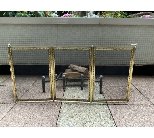 Large pare feu de cheminée ancien en laiton d'époque 19 ème