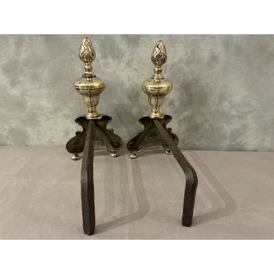 Paire de chenets anciens en bronze/laiton  d'époque 17 ème