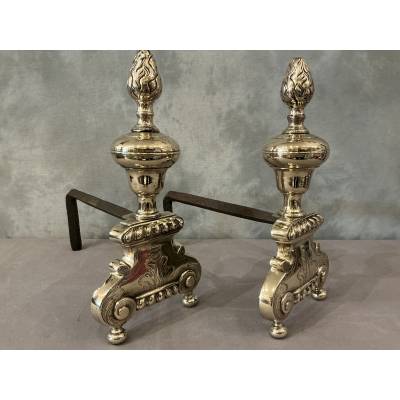 Paire de chenets anciens en bronze/laiton  d'époque 17 ème