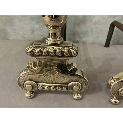 Paire de chenets anciens en bronze/laiton  d'époque 17 ème