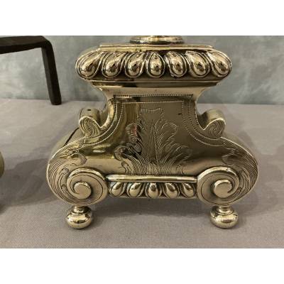 Paire de chenets anciens en bronze/laiton  d'époque 17 ème