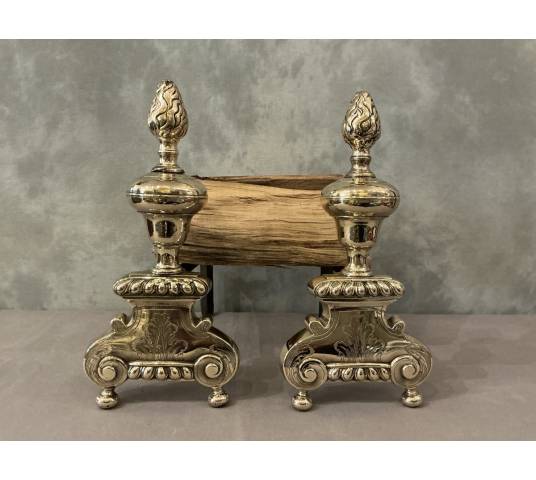 Paire de chenets anciens en bronze/laiton  d'époque 17 ème