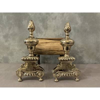 Paire de chenets anciens en bronze/laiton  d'époque 17 ème