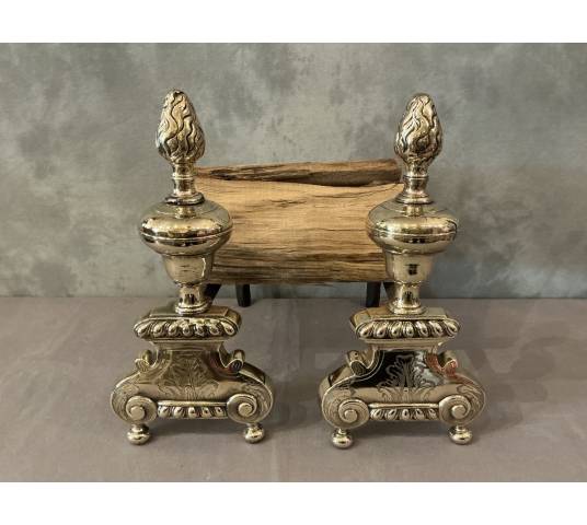 Paire de chenets anciens en bronze/laiton  d'époque 17 ème