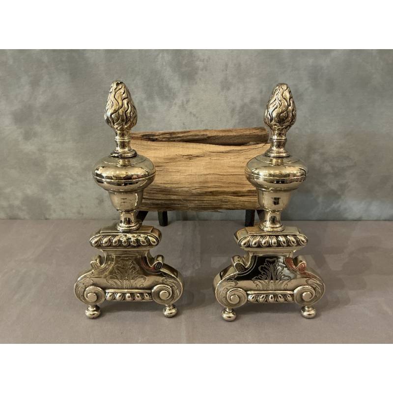Pair of antique bronze/brass andirons from the 17th century