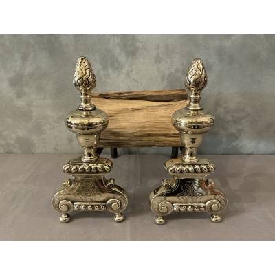 Pair of antique bronze/brass andirons from the 17th century