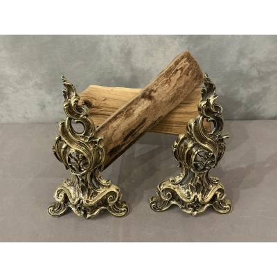 Paire d chenets en bronze anciens d'époque 19 ème de style Louis XV