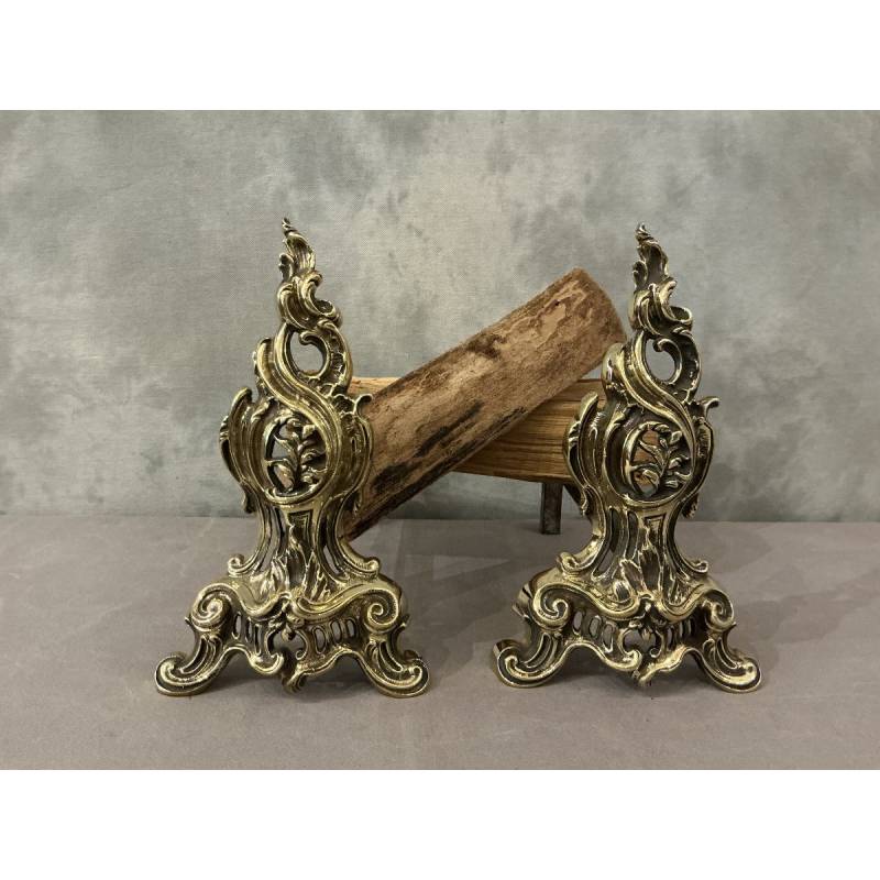 Pair of antique 19th-century bronze andirons in the Louis XV style