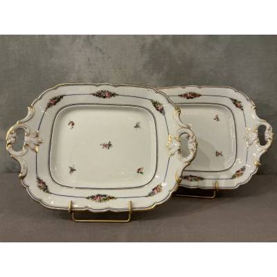Paire de  plats à gâteaux en porcelaine de Vieux paris d'époque 19 ème