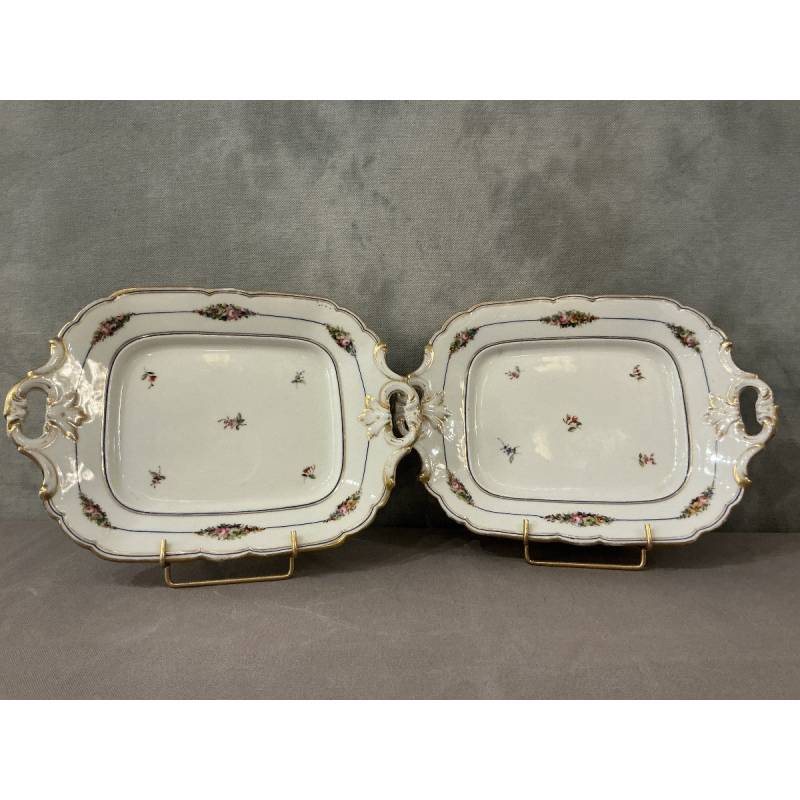 Paire de  plats à gâteaux en porcelaine de Vieux paris d'époque 19 ème