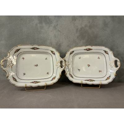 Paire de  plats à gâteaux en porcelaine de Vieux paris d'époque 19 ème