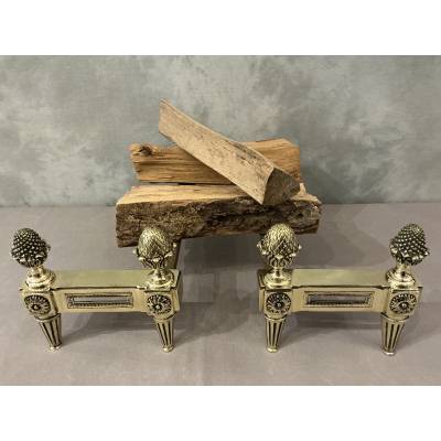 Chenets anciens en bronze poli d'époque 18 ème Louis XVI