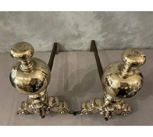 Pair of brass and bronze andirons with 17th-century gargoyles