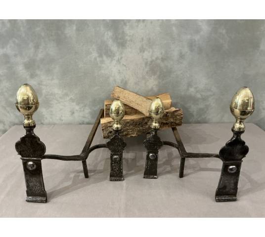 Beautiful pair of 18th-century iron and brass andirons