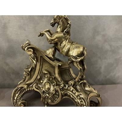 Ravissants chenets anciens en bronze représentant des chevaux d'époque 19 ème