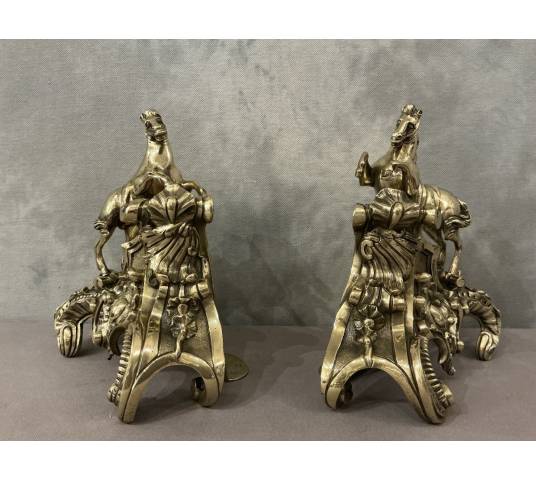 Ravissants chenets anciens en bronze représentant des chevaux d'époque 19 ème