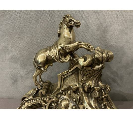 Ravissants chenets anciens en bronze représentant des chevaux d'époque 19 ème