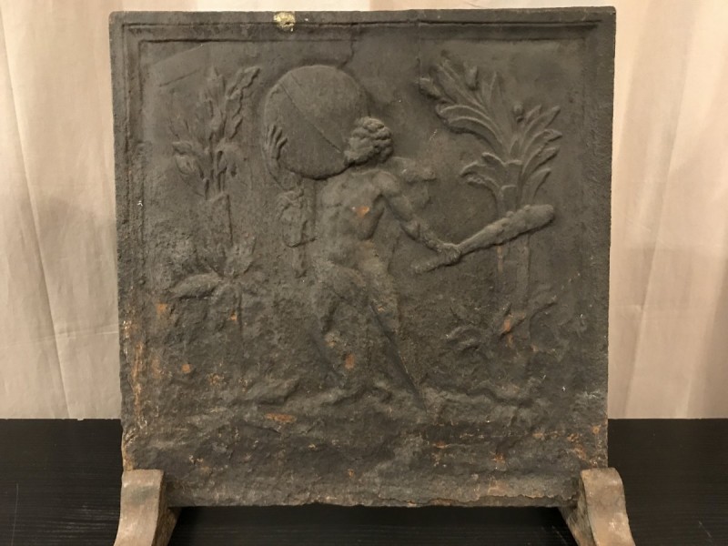 Antique cast iron fireback from the late ( 18th century )