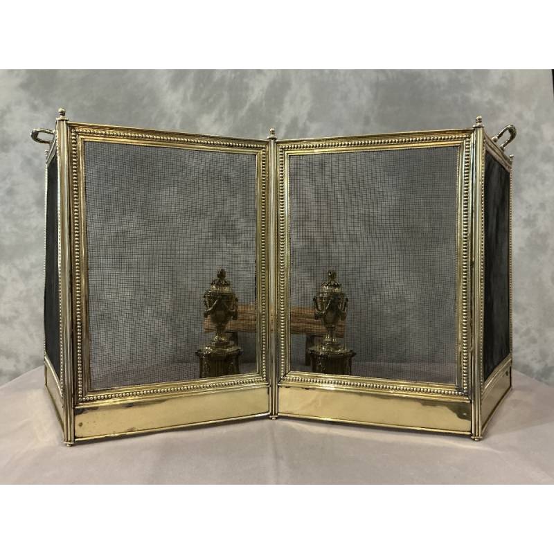 Antique Louis XVI style brass fireplace screen