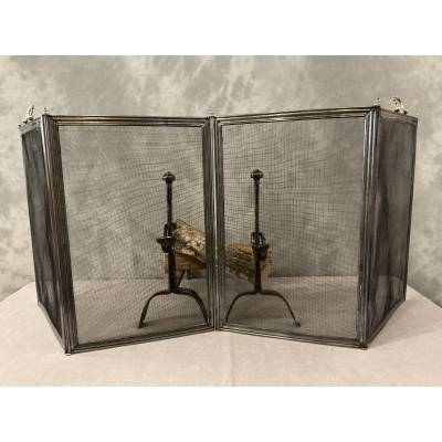 Antique iron fireplace screen from the 19th century
