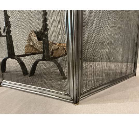 Antique 19th-century iron and brass fireplace screen