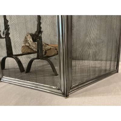 Pare feu de cheminée ancien en fer et laiton d'époque 19 ème