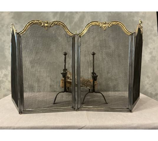 Antique 19th-century iron and brass fireplace screen