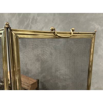 Pare feu de cheminée ancien en laiton d'époque 19 ème Louis Philippe